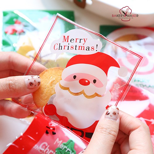 ถุงฝากาว Santa claus 10 x 10 ซม. / แพ็ค 50 ใบ Merry Christmas ถุงคุกกี้คริสต์มาส