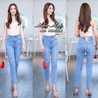 Ruige Jeans กางเกงยีนส์เอวสูงสีฟอกแต่งขาด•No.Rg9021