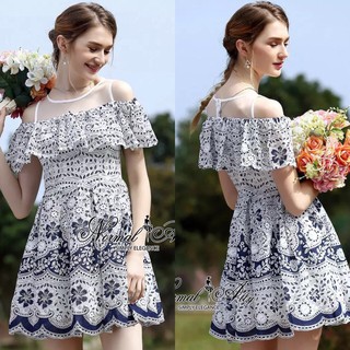 Normal Ally Present Embroider Lace open shoulder dress
