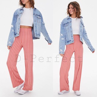 f21 Striped Wide-Leg Pants  กางเกงทรงขาบาน เอวสูง ขอบเอวหนาเป็นยางยืด เนื้อผ้าเรย่อน ใส่สบายเอวสูง ดูดีมากมาย