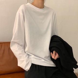 เสื้อยืดสีขาว แขนยาว เสื้อผ้าผู้หญิงเกาหลี เสื้อชั้นใน เสื้อเชิ้ตสีพื้น SC1402