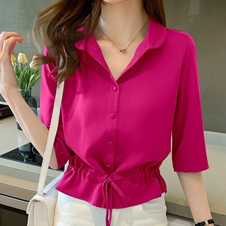 Blouse Short-sleeved Shirt Womens Summer New Korean Style Fashion Top Big Size Thin Shirt