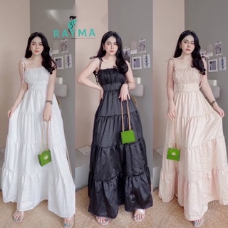 Rayma เดรสผูกไหล่ สม๊อกหลัง ตัดต่อระบาย มีโบว์ผูกหลัง อก 32”-38” สาวมินิ งานผ้าไหมซาร่า