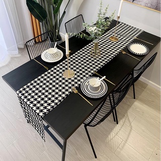 💫ผ้าปูโต๊ะผ้าฝ้ายลินิน Houndstooth หนา สไตล์นอร์ดิก ผ้าปูโต๊ะ placemat โต๊ะกาแฟ