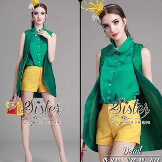  Green Lovely Set with Mini Yellow Shorts style Lady Korea