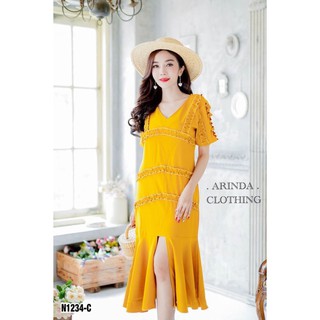Dress ยาวผ่าหน้า ทรงสวยมาก ซิปหลัง แต่ระบายรอบตัว