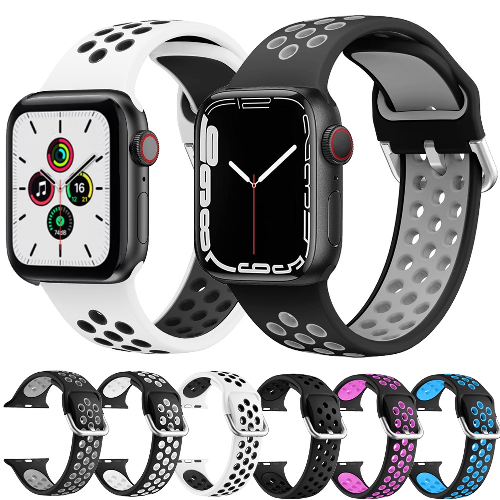 สายนาฬิกาข้อมือซิลิโคน ระบายอากาศ สําหรับ Apple Watch 8 7 41 มม. 45 มม. 40 44 มม. Sport Band 38 42 มม. iWatch serie 7 SE 6 5 4 3