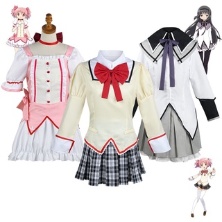 Magical Anime Girl Puella Magi Madoka Magica Akemi Homura Kaname Madoka Cosplay Costume Wig Mahou Shoujo Wig Battle Suit Dress Skirt