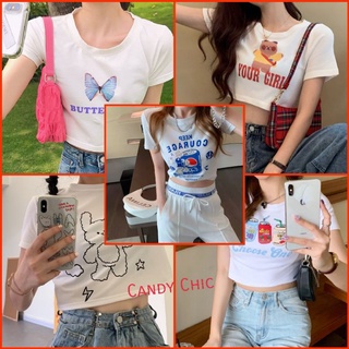 [Candy Chic] เสื้อครอป เสื้อยืดแขนสั้น เสื้อยืดโอเวอร์ไซส์