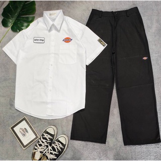 ชุดเชทเสื้อเชิ้ตคู่กับกางเกงขายาววินเทจใส่ได้ ชาย หญิง