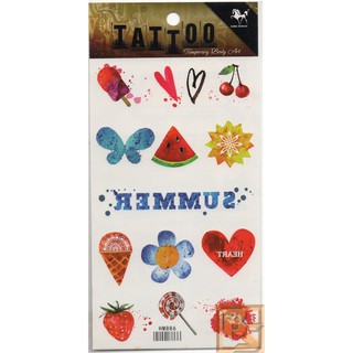 Tattoo ลาย ดอกไม้ Flower แตงโม Watermelon ผลไม้ Fruits แท็ททู สติกเกอร์ HM886