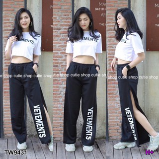 Set เสื้อแขนสั้นเอวลอย + กางเกงขายาวผ่าข้างWS9431