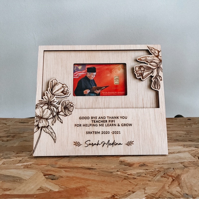 3D GOLD BAR FRAME WOODEN LASERCUT CUSTOM MADE HADIAH HARI GURU