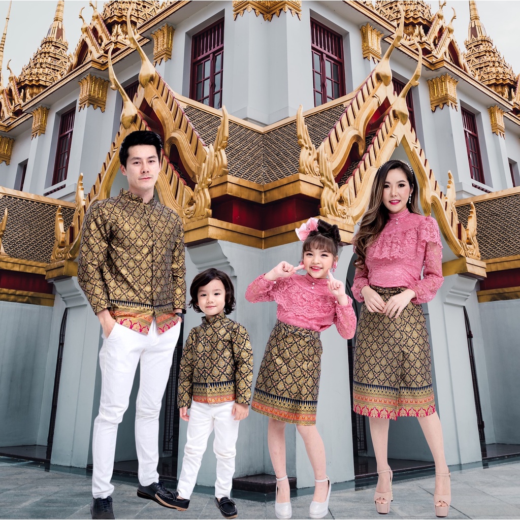 ชุดไทยประยุกต์ Suchada Set ชุดครอบครัว ชุดทำบุญ ชุดไทยสตรี ชุดไทย เสื้อลายไทย เสื้อเด็กผู้ชาย เสื้อลายไทยผู้ชาย