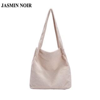 Jasmin NOIR กระเป๋าสะพายไหล่ กระเป๋าถือ ทรงบักเก็ต ผ้าถักนิตติ้ง เรียบง่าย สําหรับสตรี