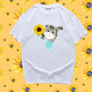 เสื้อยืด สกรีนลาย แมวดอกทานตะวัน พร้อมส่ง