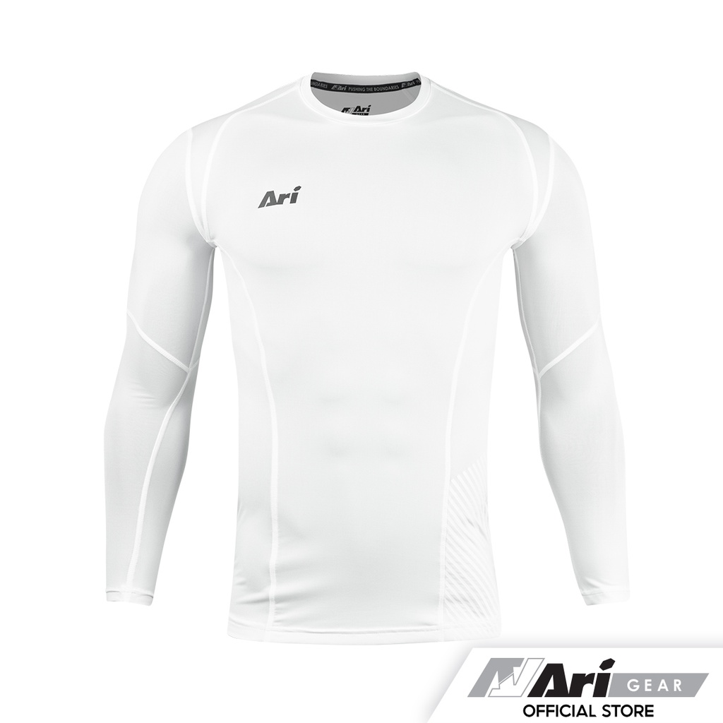 ARI COMPACT FIT LONG SLEEVE - WHITE/BLACK เสื้อรัดกล้ามเนื้อ อาริ คอมแพค ฟิต แขนยาว สีขาว