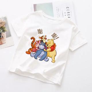 เสื้อยืดอินเทรนด์ผู้ชายอินเทรนด์ผู้หญิงเสื้อยืดแขนสั้นพิมพ์ลาย winnie the pooh 3 มิติลําลองสําหรับผู้หญิง 2-14S-3XL