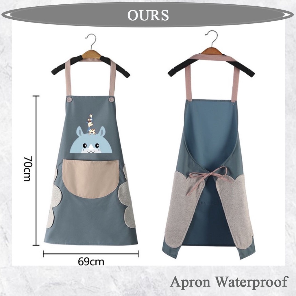 WATERPROOF APRON / Kitchen APRON + Hand Pocket Oil Resistance APRON น่ารัก อินเทรนด์ APRON