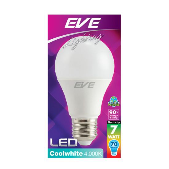 🔥ยอดฮิต!! EVE LIGHTING หลอดไฟ LED (E27) รุ่น A60 กำลัง 7 วัตต์ Coolwhite หลอดไฟและอุปกรณ์ โคมไฟและอุปกรณ์ให้แสงสว่าง