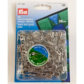 Prym Safety pins curved,38mm,silver / เข็มกลัดทองเหลืองโค้ง สีเงิน ขนาด 38 มิลลิเมตร แบรนด์ Prym ประเทศเยอรมนี (G071380)