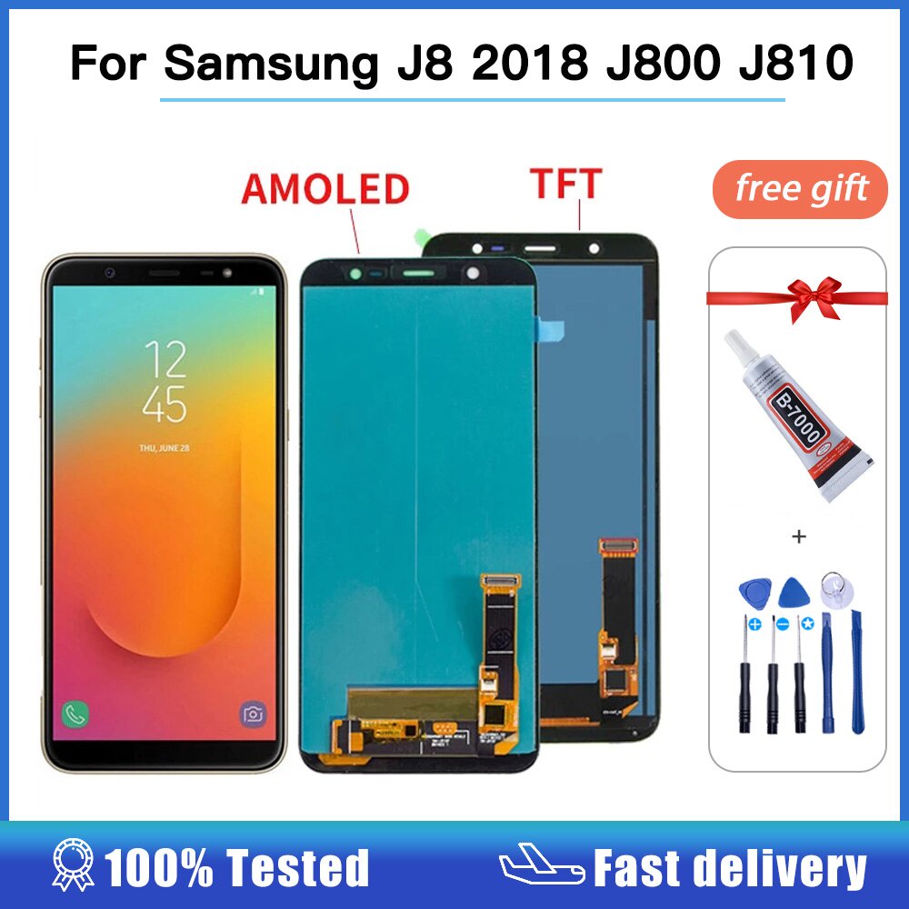 SAMSUNG AMOLED J800 J810 LCDสําหรับSamsung J8 2018 J800 J810FN SM-J810 จอแสดงผลLCD Touch Screen Digi