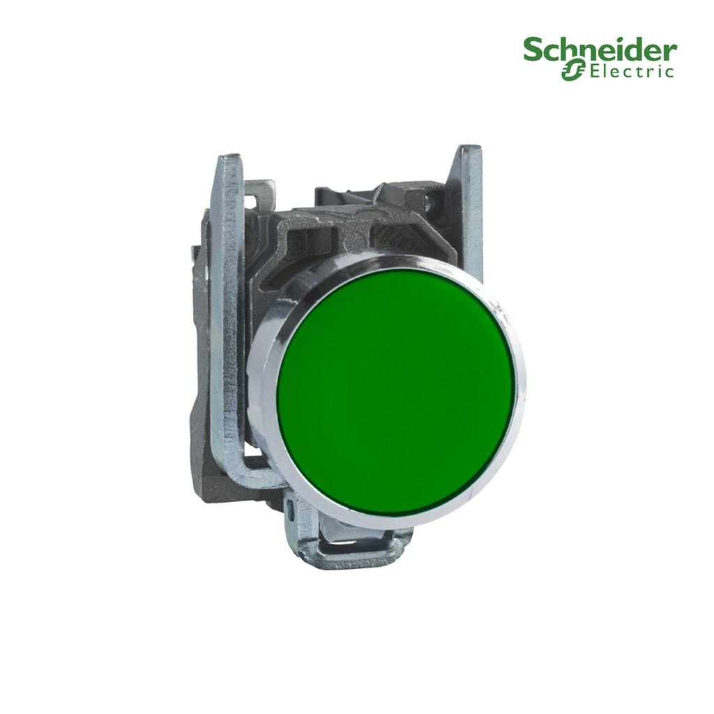 Schneider  สวิตซ์ปุ่มกดหัวเรียบ - เด้งกลับ, Ø 22 mm, แบบโลหะ, สีเขียว, 1NO_XB4BA31 | PlugOn