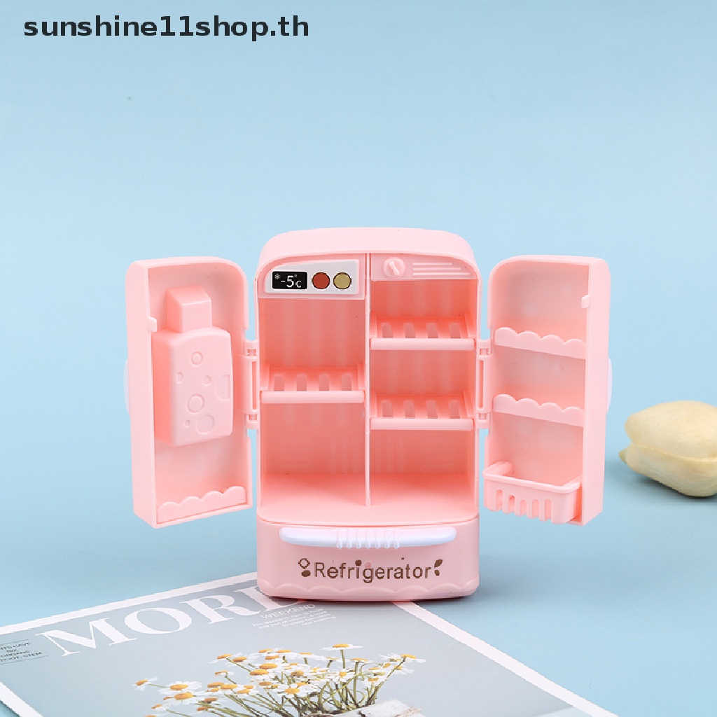 Sunshop ตู้เย็น ตู้แช่แข็ง ขนาดเล็ก สีชมพู สําหรับบ้านตุ๊กตา 1/12