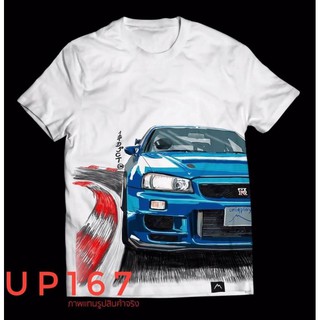 ผ้าฝ้าย 100%เสื้อยืด แขนสั้น ลายรถยนต์GT-R(167)S-3XL