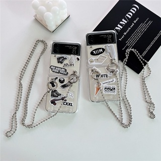 เคสโทรศัพท์มือถือแบบแข็ง กันกระแทก ลายสติกเกอร์ Popscoket สําหรับ Samsung Galaxy Z Flip 4 INS Z Flip 3 5G