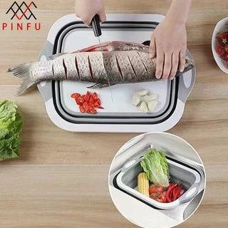 PINFU_SHOP เขียงซิลิโคน อเนกประสงค์ และสามารถเป็นอ่างล้างผักได้ (K-509)