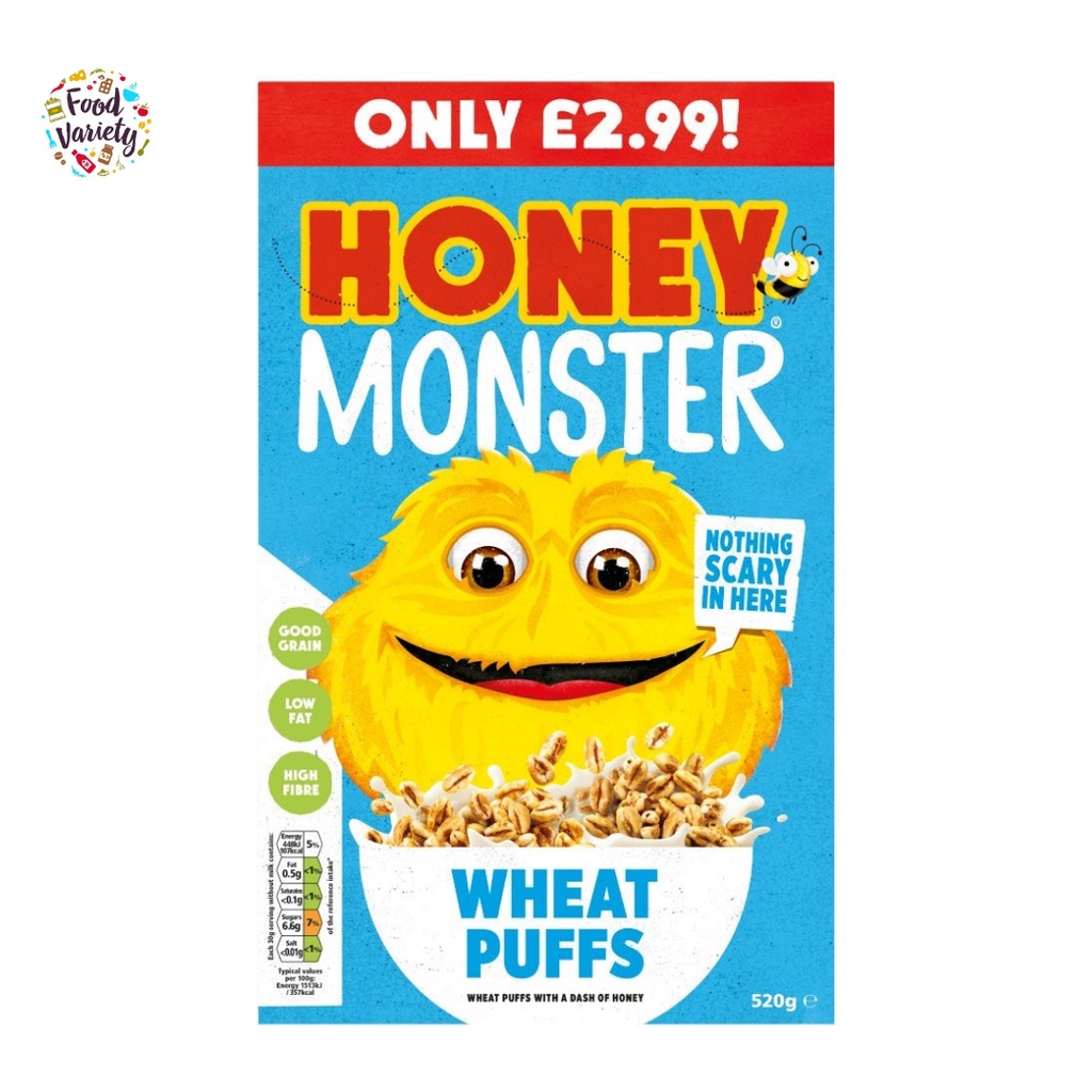 Honey Monster Wheat Puffs Cereal 520G ฮันนีมอนสเตอร์ ซีเรียลข้าวสาลีอบกรอบ 520 กรัม