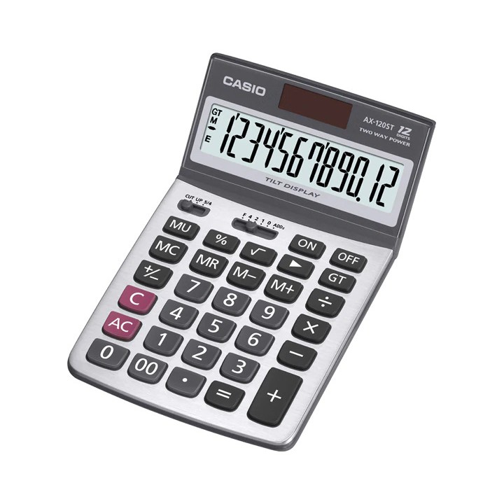 Casio Calculator เครื่องคิดเลข  คาสิโอ รุ่น  AX-120ST แบบปรับหน้าจอได้ 12 หลัก สีเงิน