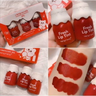 พร้อมส่ง/ของแท้​ เซตลิป HENG​ FANG​🍦Fresh Lip Tint ลิปทิ้นท์ ลิปกลอส ลิปขวดนม 3 แท่ง 3 สี เนื้อเวล​เวท​ สีสวย ติดทน