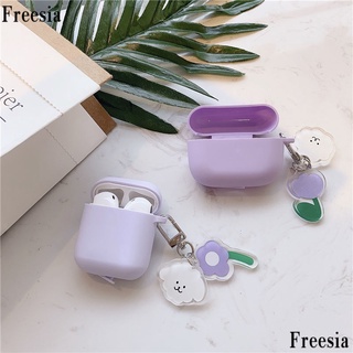 เคสหูฟังบลูทูธไร้สาย ซิลิโคนนิ่ม ลายดอกไม้สีม่วง สําหรับ airpods 3 1 2nd Generation