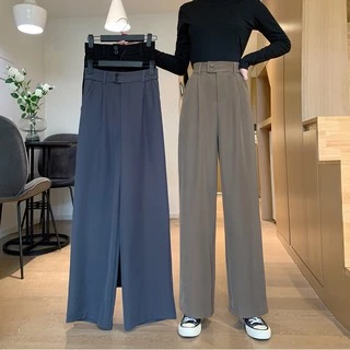 Cicishop(5193)กางเกงทรงกระบอกเล็กเอวสูง สีNatureผ้า Polyester 100% ผ้าลื่นไม่ยับง่ายสม็อคหลัง