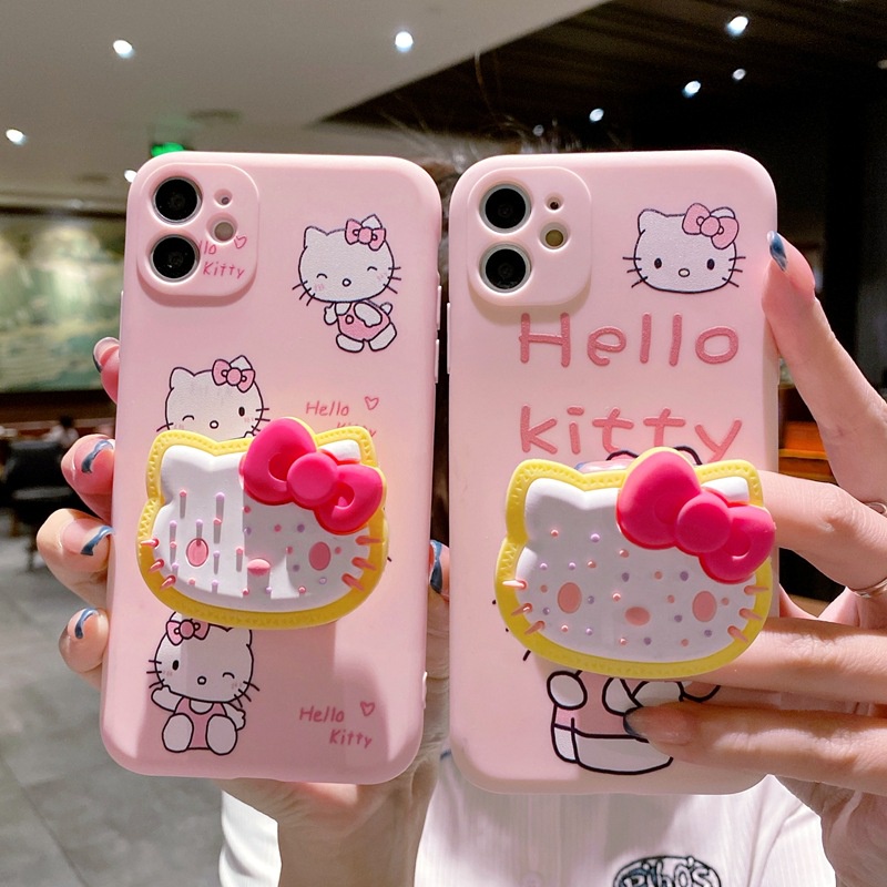 สําหรับ Xiaomi Redmi Note 13 12 11 10 9 8 Pro 12S 11S 10S 9S Redmi 14C 13C 12C 10C A3 A2 A1 Plus 9A 9C 9T เคสโทรศัพท์มือถือ ซิลิโคนนุ่ม ลายการ์ตูนเฮลโล คิตตี้น่ารัก พร้อมขาตั้ง สําหรับ