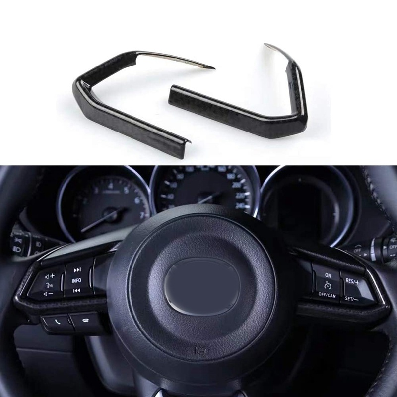 Car Accessories, Carbon Fiber Interior Steering Wheel Button Sequin Decorative Cover, for Mazda
