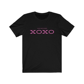 เสื้อยืดโอเวอร์ไซส์เสื้อยืดลําลอง ผ้าฝ้าย แขนสั้น คอกลม ลาย Love Lovely Hugs and Kisses XOXO s &amp; Mens สไตล์เกาหลี สําหรั