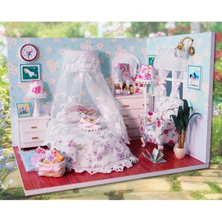 พร้อมส่งทันทีบ้านตุ๊กตา DIY ห้องนอน Princess Story+ฝาครอบกันฝุ่น