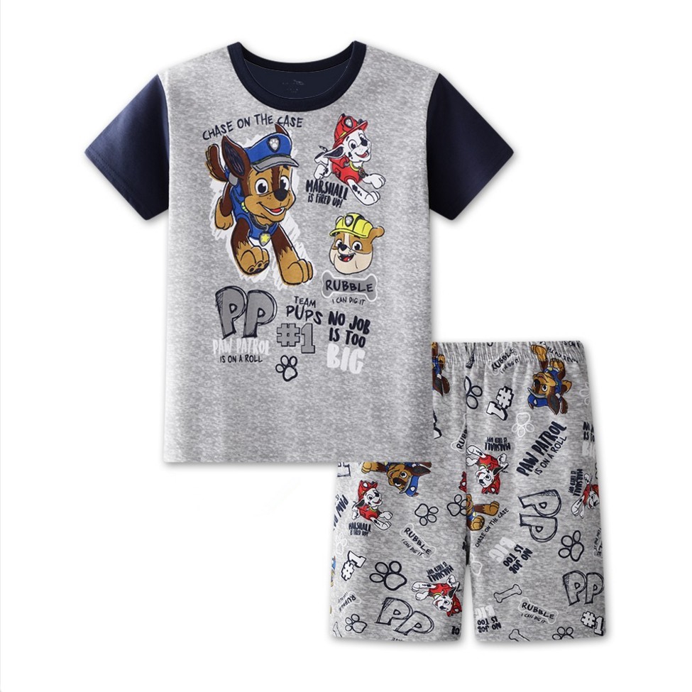 ชุดนอน เสื้อยืด ผ้าฝ้าย ลายการ์ตูน Paw Patrol กางเกงขาสั้น แฟชั่นฤดูร้อน สําหรับเด็กผู้ชาย 2Y-7Y