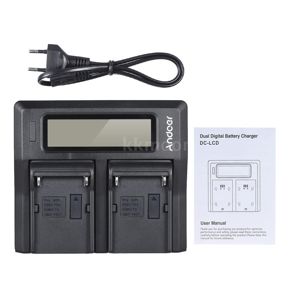 Andoer NP-F970 Dual Channel Digital Camera Battery Charger LCD Display for Sony NP-F550/F750/F950/ NP-FM50/FM500H/QM71 with DC Car Charger 