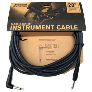 DAddario® สายแจ็คกีตาร์ 6 เมตร อย่างดี แบบหัวตรง/หัวงอ รุ่น Classic Series Instrument Cable PW-CGTRA-20