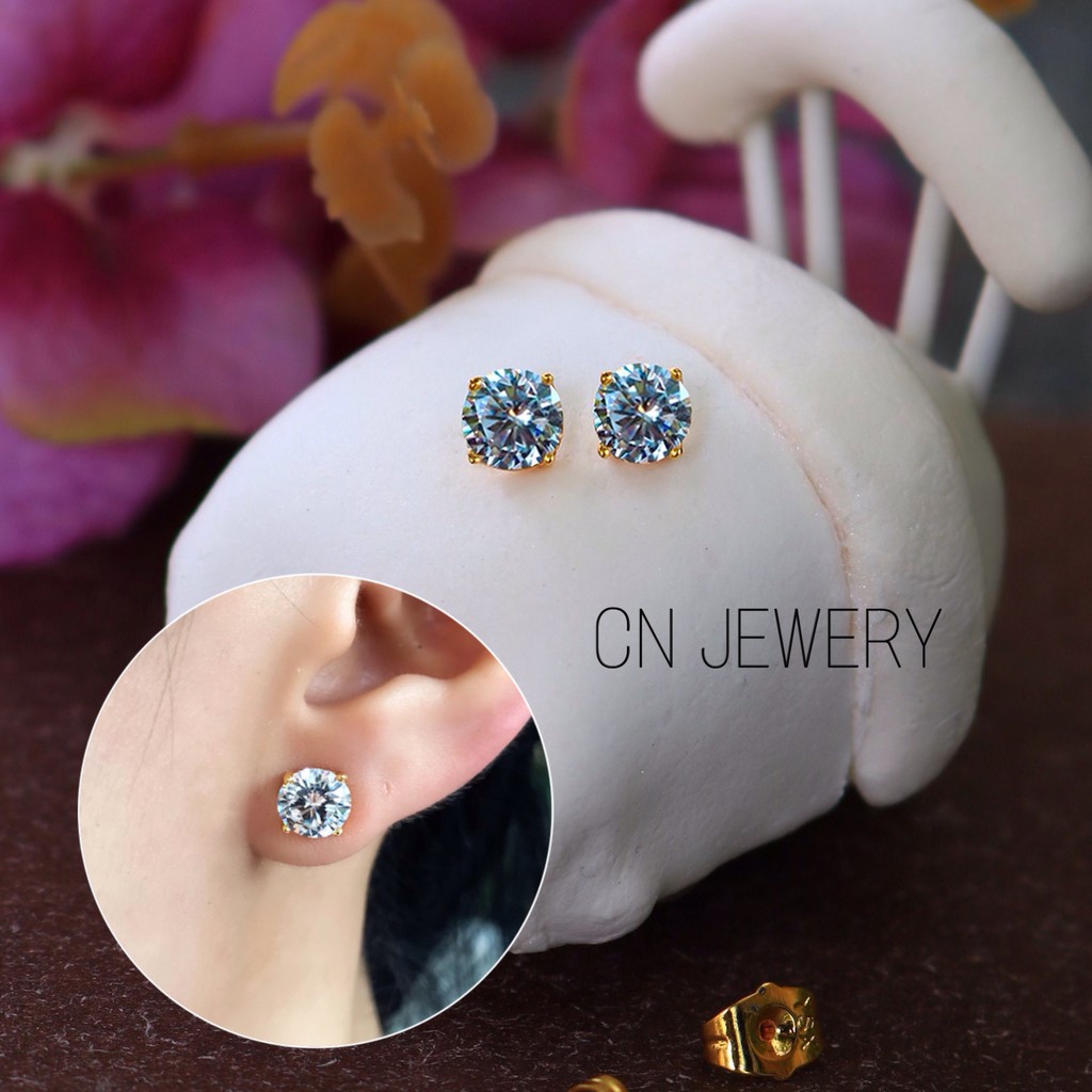 [ ลดเพิ่ม 30% เก็บโค้ดหน้าร้าน] 1คู่ ต่างหู CZ (วัสดุอย่างดี ไม่ลอกดำ แพ้ง่ายใส่ได้) CN Jewelry