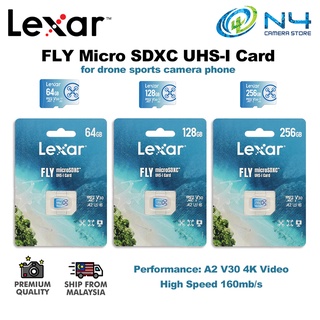 Lexar FLY การ์ดหน่วยความจํา 256GB 128GB 64GB A2 Micro SD Card Read 160mb Class10 U3 V30 TF UHD 4K สําหรับโดรน กีฬา กล้อง โทรศัพท์