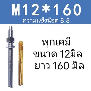 พุกเคมี 12มิล น๊อตค่าความแข็ง 8.8 พุกเคมี แบบปั่น สตัด+น้ำยาหลอดแก้ว ขายเป็นตัว