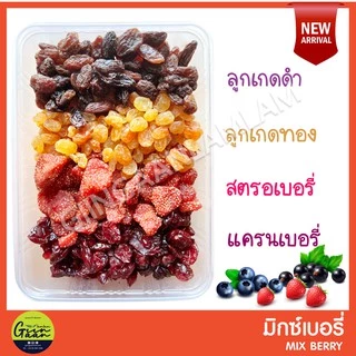 Mix Berry มิกซ์เบอร์รี่ 4 ชนิด สตรอเบอรี่ แครนเบอรี่ ลูกเกดทอง ลูกเกด ขนาด 500g ผลไม้อบแห้ง ของทานเล่น #มิกซ์เบอรี่