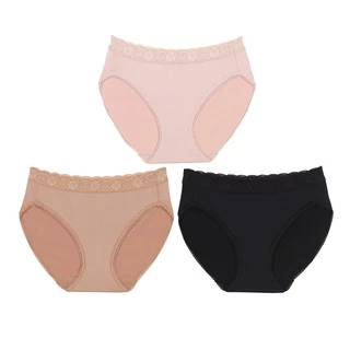Wacoal Surprise Panty กางเกงในใส่สบายวาโก้ รูปแบบ Bikini ขอบลูกไม้ แพ็ค 3 ชิ้น รุ่น WU1C35/WU1T35 สีเบจ-ดำ-โอวัลติน (OT)