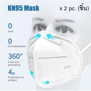 หน้ากากอนามัย KN95 2 ชิ้น ซองแยก หน้ากาก กันฝุ่น หนา 5 ชั้น ส่งทุกวัน N95 กันฝุ่นควัน PM2.5 ป้องกันเชื้อโรค ผ้าปิดจมูก