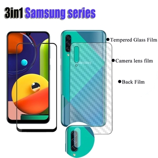 SAMSUNG A71 A51 A50 A30 A20 A70 A80 A10 A10S A20S Full Screen Tempered Glass Film +Camera lens film+Carbon Fiber Back Film